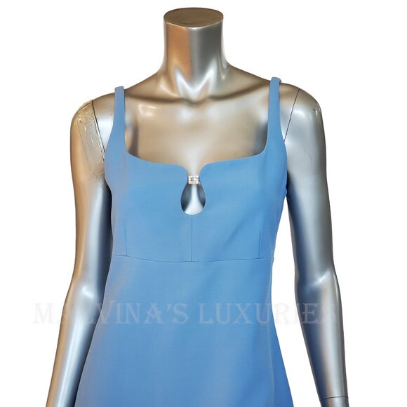 GUCCI DRESS CADY CREPE WOOL SILK SKY BLUE w CRYSTAL G LOGO sz IT 44 US 8 - Picture 5 of 15